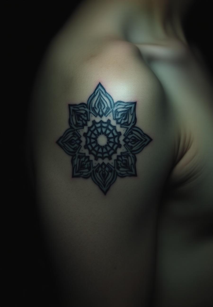 Ornamentalny tatuaż blackwork na barku — Frograf Tattoo Rzeszów