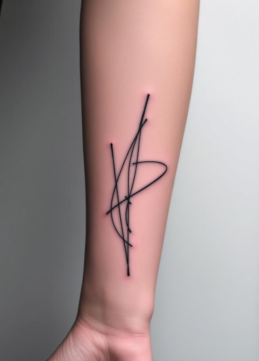 Minimalistyczny tatuaż fine line na przedramieniu — Frograf Tattoo Rzeszów