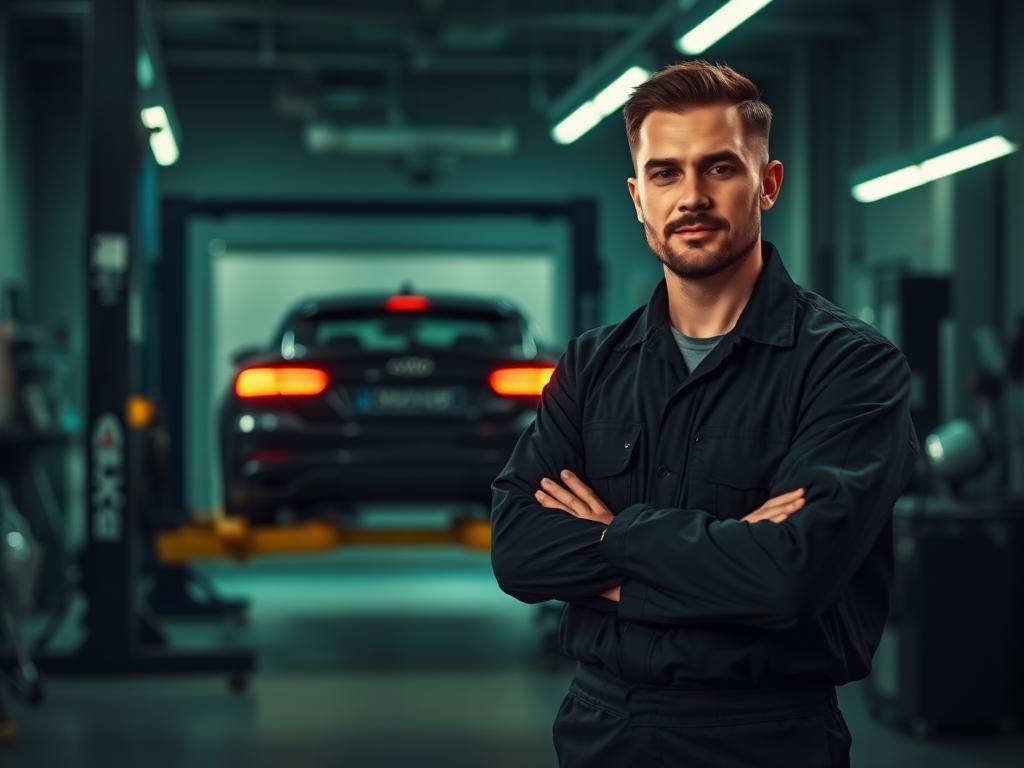 Mechanik podczas pracy w warsztacie samochodowym GWIZD-CAR w Łańcucie