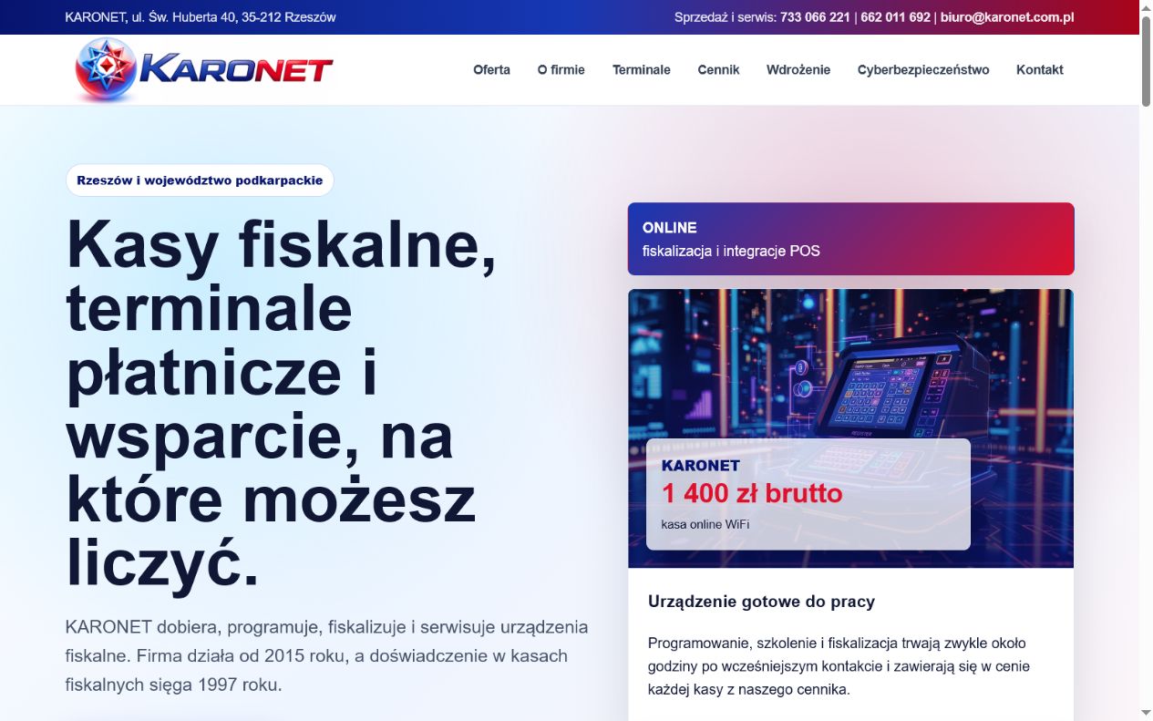 Podgląd strony internetowej KARONET